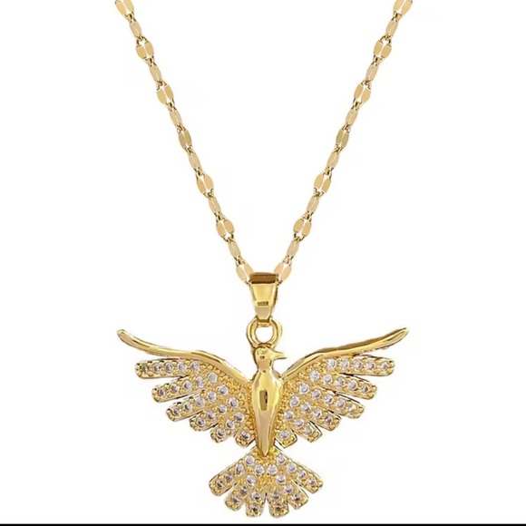 18K Gold Bird Pendant Necklace Phoenix Eagle Choker - Picture 4 of 12